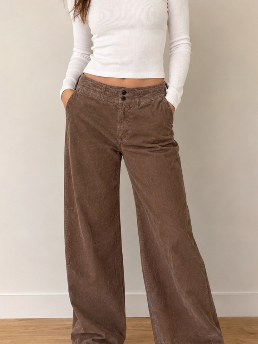 Faherty Brown Wide-Leg Corduroy Pants